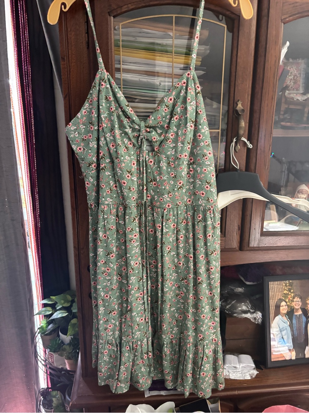 Floral Tie-Front Green Midi Sundress